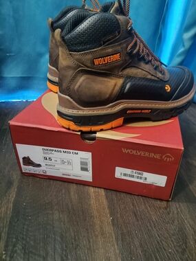 Wolverine Brown Work Boot with Orange Accents